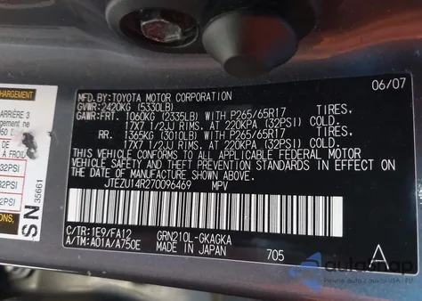 2007 Toyota 4Runner Sr5 V6 из США, поврежденный, VIN JTEZU14R270096469